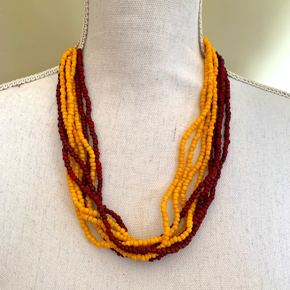 Maroon and Yellow Gold Bead Necklace